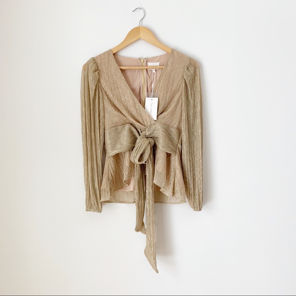 Foxiedox Juno Metallic Tie Front Pleated Blouse S from anthropology